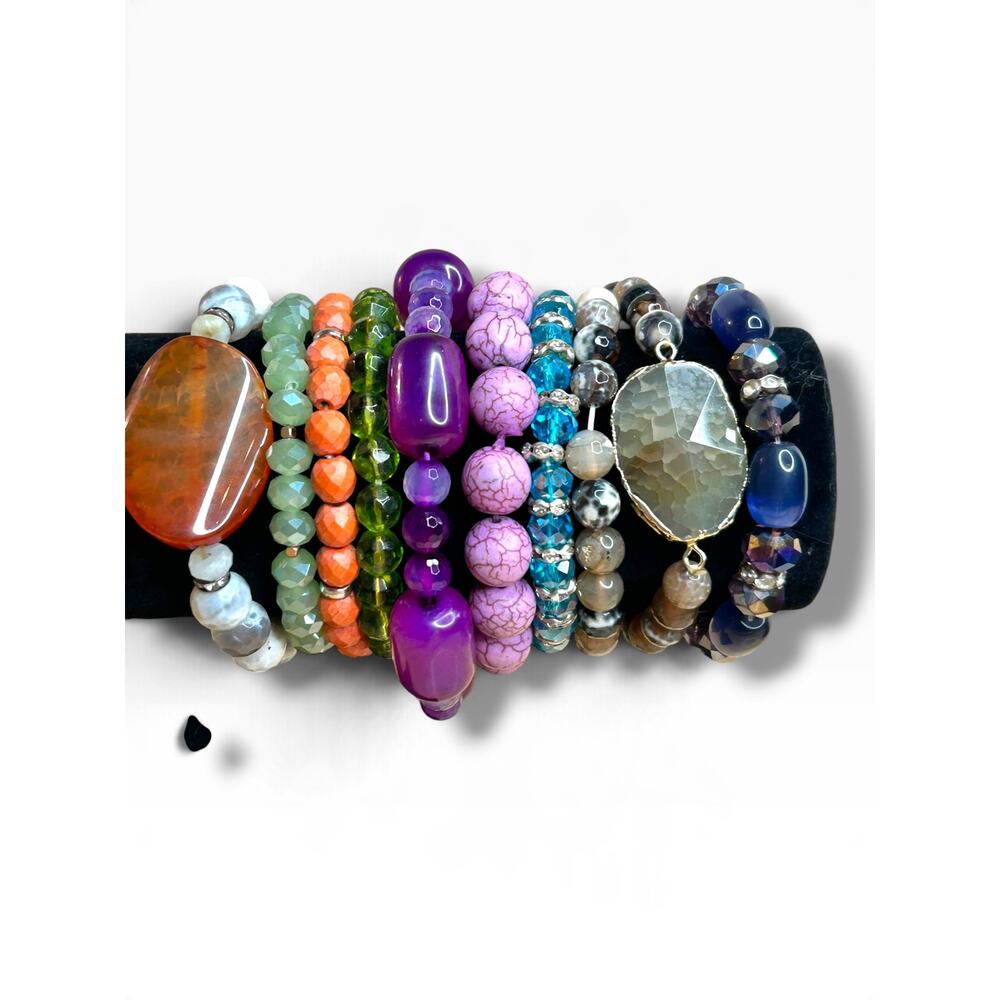 Mixed Lot Beaded Stretch Bracelets Colorful Mix Stone Glass Acrylic - Picture 3 of 5